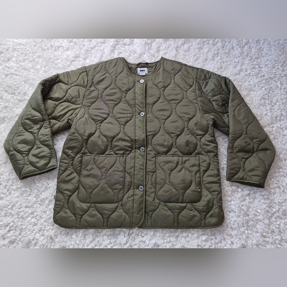 BNWT Obey Wicked World Quilted Liner Jacket Green L Utility Streetwear Graphic - Picture 6 of 16